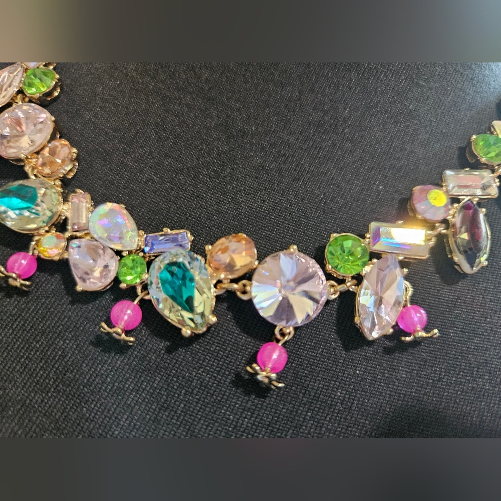 Betsey Johnson Surreal Forest Shakey Flower Collar Necklace Multi Crystals NWT - Picture 9 of 14